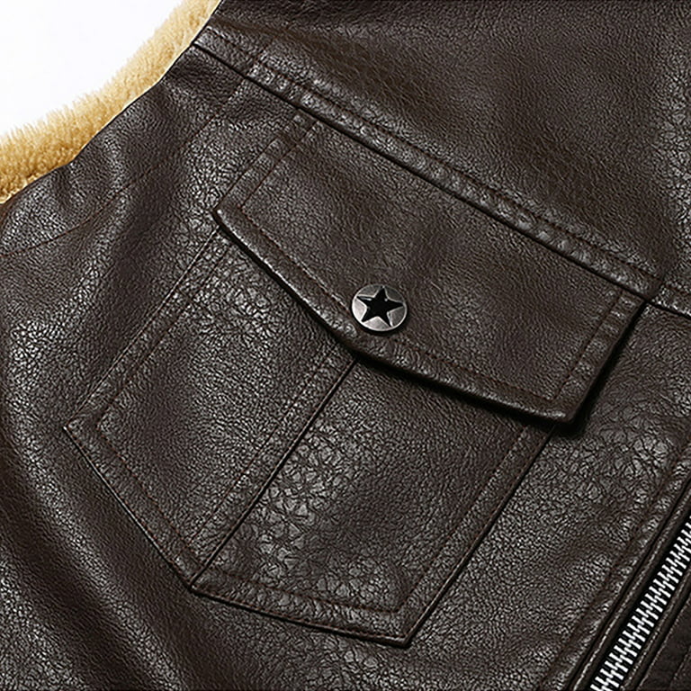 Timoontee Men's Faux Leather Waistcoat Warm Thickened Winter