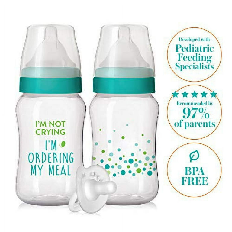  Evenflo Feeding Balance + Wide Neck Printed Bottles, 9oz 2pk,  with Pacifier : Baby