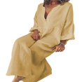 thumbnail image 1 of CHUANK Women Cotton Linen Long Sleeve Loose Maxi Dress Plus Size Solid Button Down Long Dress, 1 of 3