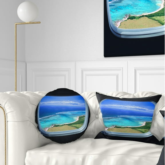 Designart Ocean View from Window - Seascape Photography Throw Pillow - 12x20