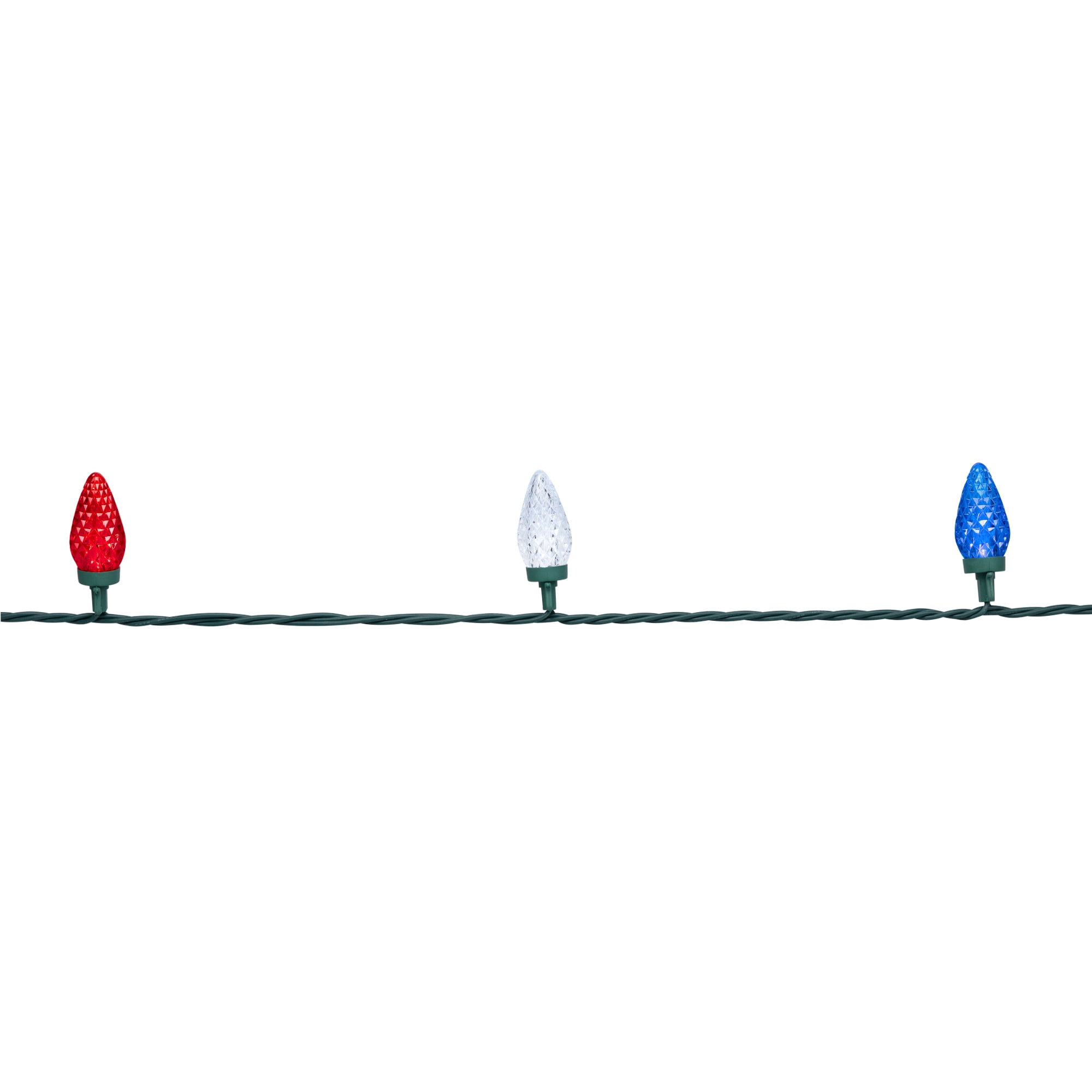 Patriotic LED C9 Faceted Christmas Lights - Red White and Blue - 66' Green Wire - 100ct