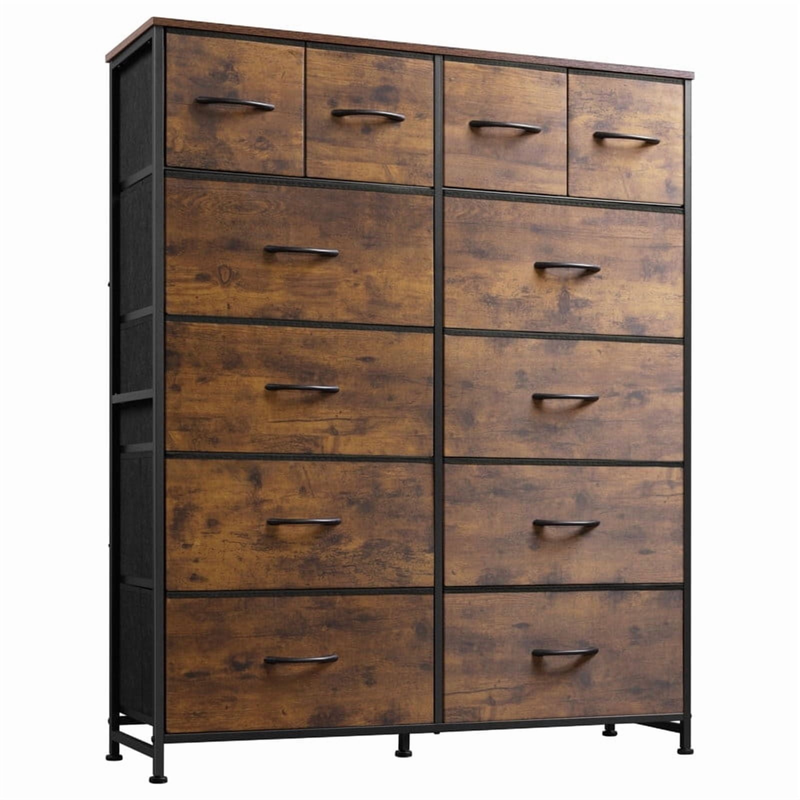 Kelno 12 Drawer Fabric Dresser Storage Tower Sturdy Steel Frame Wood Top Organizer, Rustic Brown
