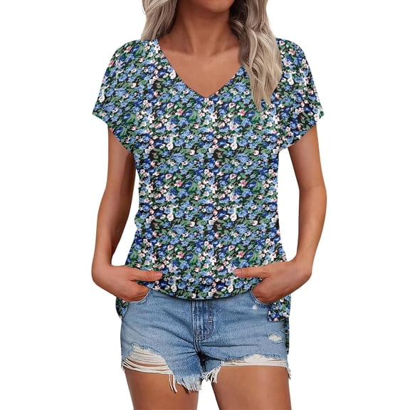 T Shirts For Women Womens Tops Summer Daily Casual V Neck Shirts Short Sleeve Tops Blouses Loose Fit Shirt