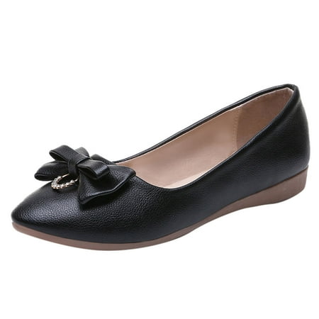 

iOPQO Women s casual shoes Women s Fashion Casual Butterfly Knot Pointed Toe Low Heels Work Shoes ladies pointed bow rhinestone Black 36