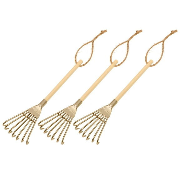 NICEXMAS Small Rakes Miniature Rake Ornament Golden Iron 3Set