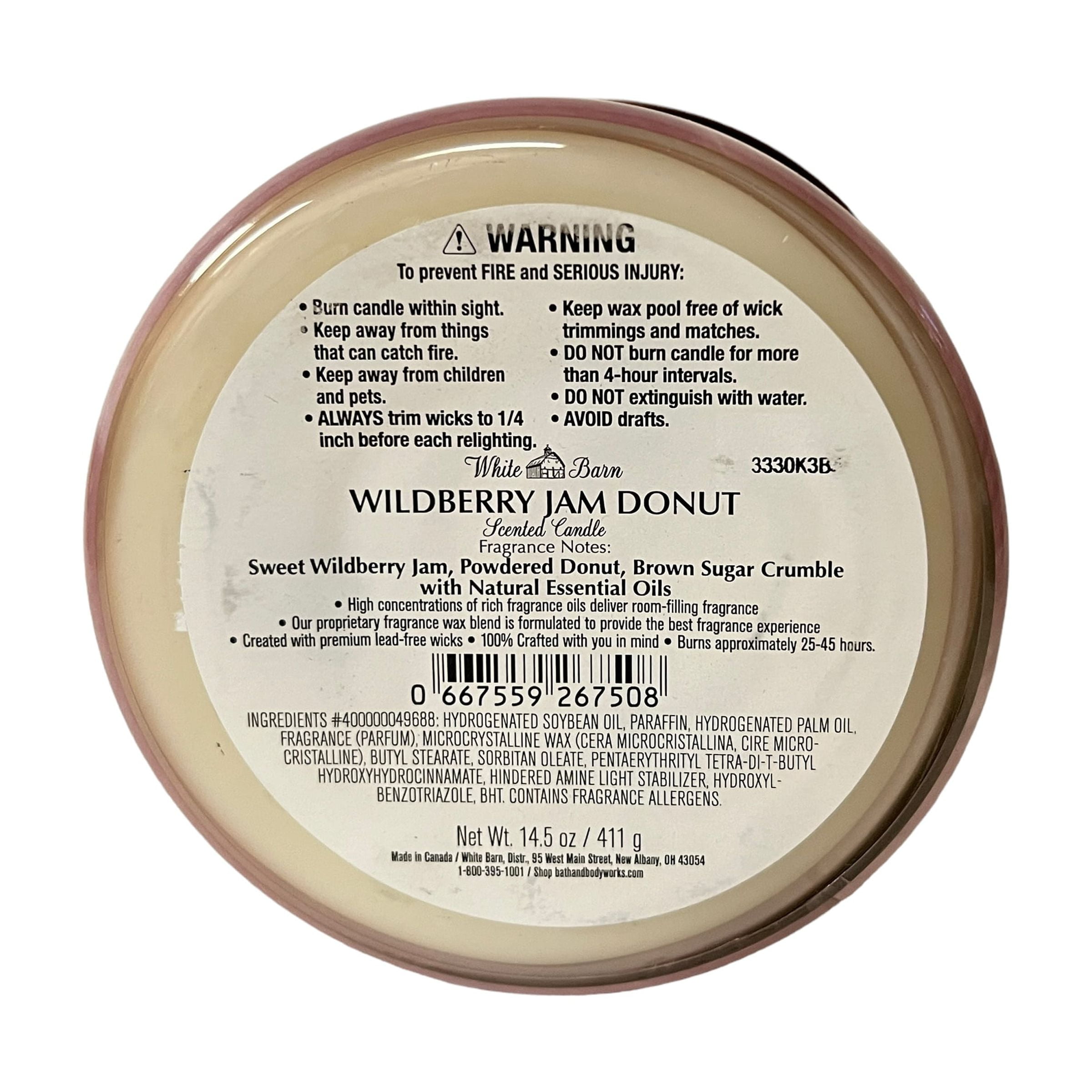 Bath & Body Works Wildberry Jam Donut Scented 3 Wick Candle 14.5 oz