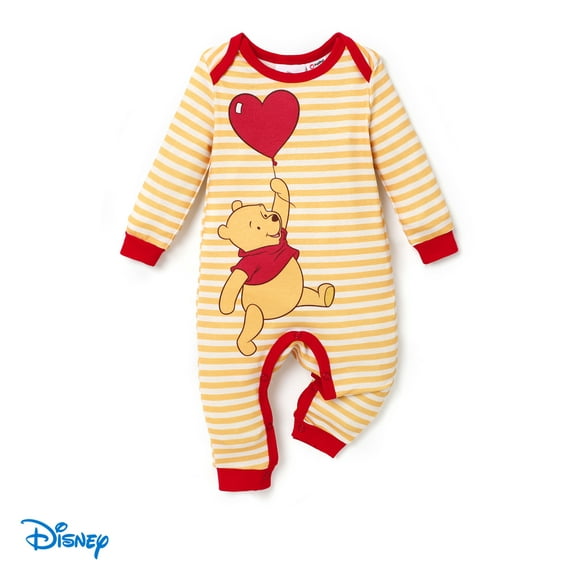 Disney Winnie the Pooh Baby Boys Girls Jumpsuit Pajamas Love Heart Stripes Long Sleeve One Piece Romper Sizes 0/3M-18M