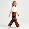 thumbnail image 3 of Girls Plaid Pants with Pockets Casual Baggy Elastic Waist Drawstring Fall Fashion Kids Wide Leg Pants Orange 5T, 3 of 3