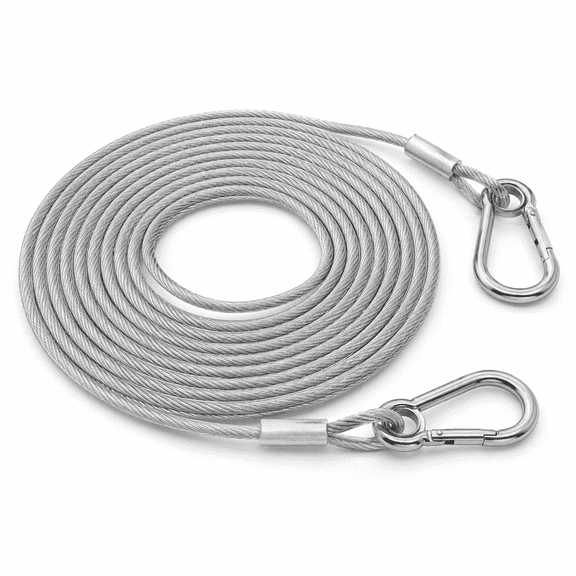 Heavy Duty Dog Tie Out Cable Stainless Steel 2-in-1 Pet Restraint Cable & Outdoor Clothesline with Spring Snap Hooks for Small Medium Large Dogs Silver 78.74in sliver