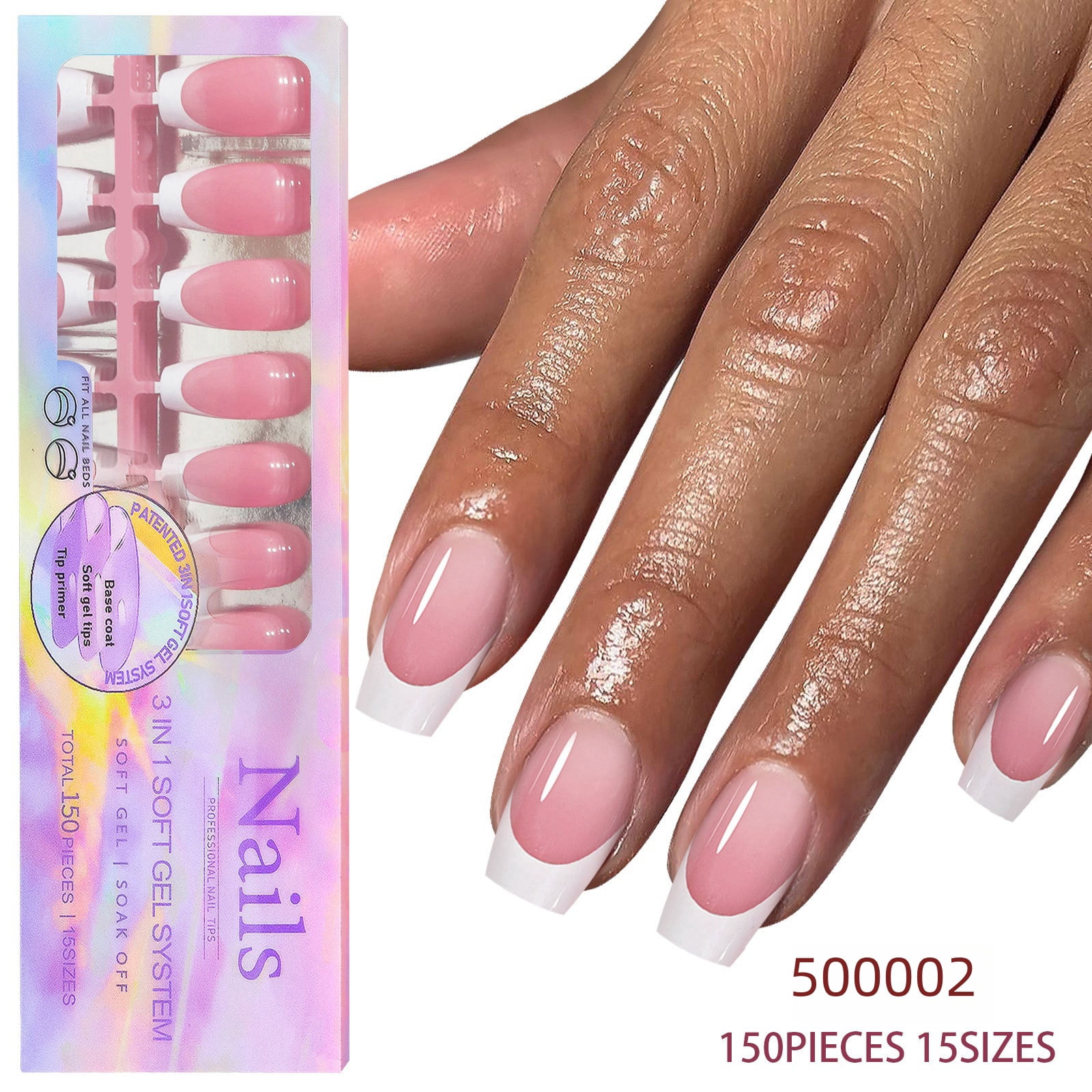 150PCS French tip press on nails short almond  Fake Nail Patch Removable Wear Reusable Full Cover Nail Patch long coffin