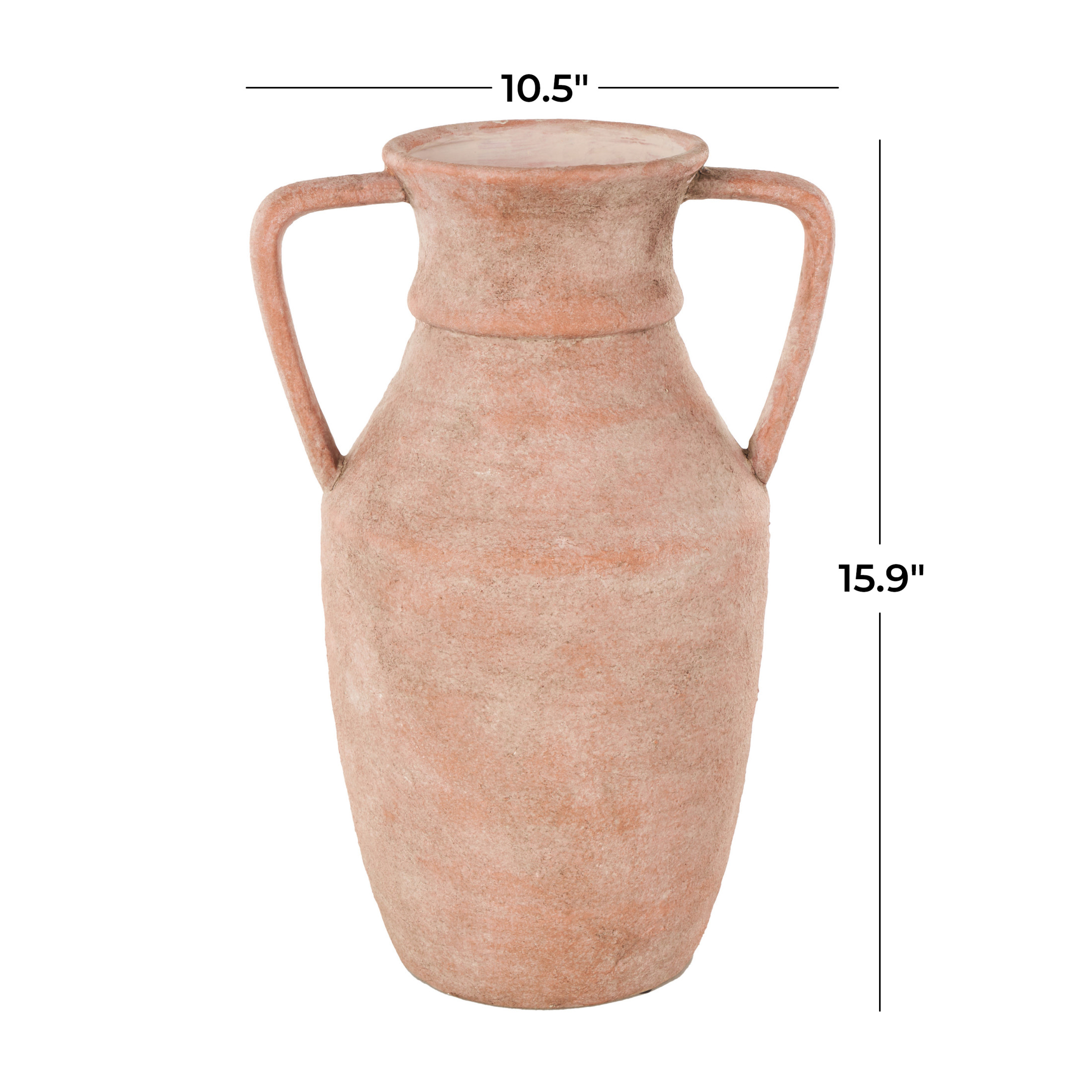 DecMode 16" Antique Style Pink Ceramic Vase with Handles