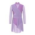 thumbnail image 3 of Hansber Kids Girls Lyrical Dance Dress Long Sleeve Sparkle Mesh Cutout Back Ice Figure Skating Leotard Dress Lavender 6, 3 of 6