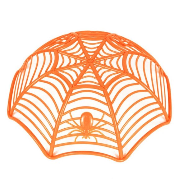 Pretty Comy Halloween Decorative Spider Web Candy Fruit Bowl Halloween Spider Web Food Storage Basket Holloween Supply Spider Web Candy Bowl Orange