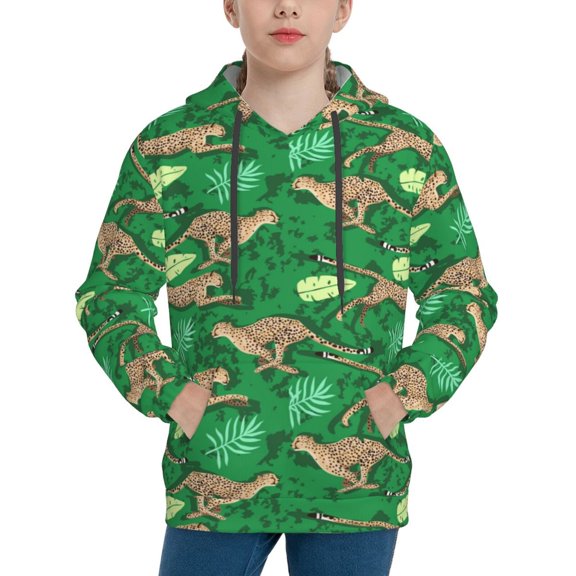 Kdxio Leopard Print Pattern Boys Athletic Unisex Boys Girls Hoodie with Pocket Sweatshirts-Small