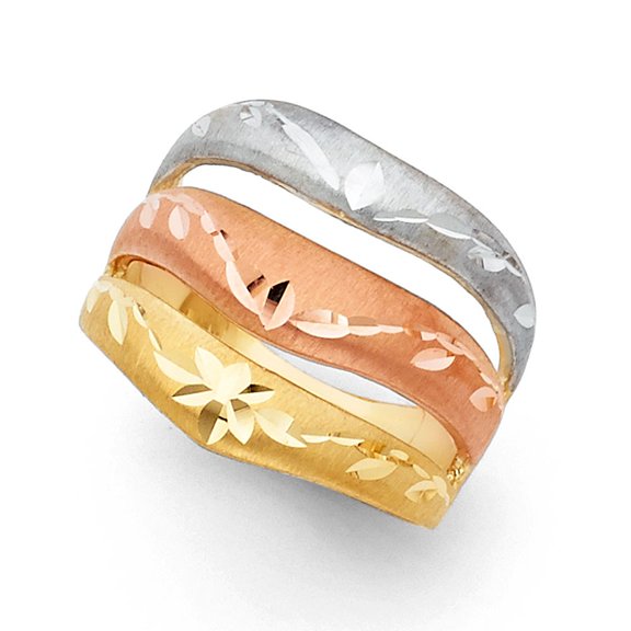 14k Tri Color Italian Solid Gold DC Flower Semanario Three Days Ring 18mm
