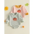 thumbnail image 3 of BemeyourBBs Newborn Baby Boys Girls My First Halloween Outfit Baby Girl Boy Fall Clothes Waffled Striped Bubble Romper Letter Pumpkin Embroidery Long Sleeve Jumpsuit Bodysuits Playsuit, 3 of 9