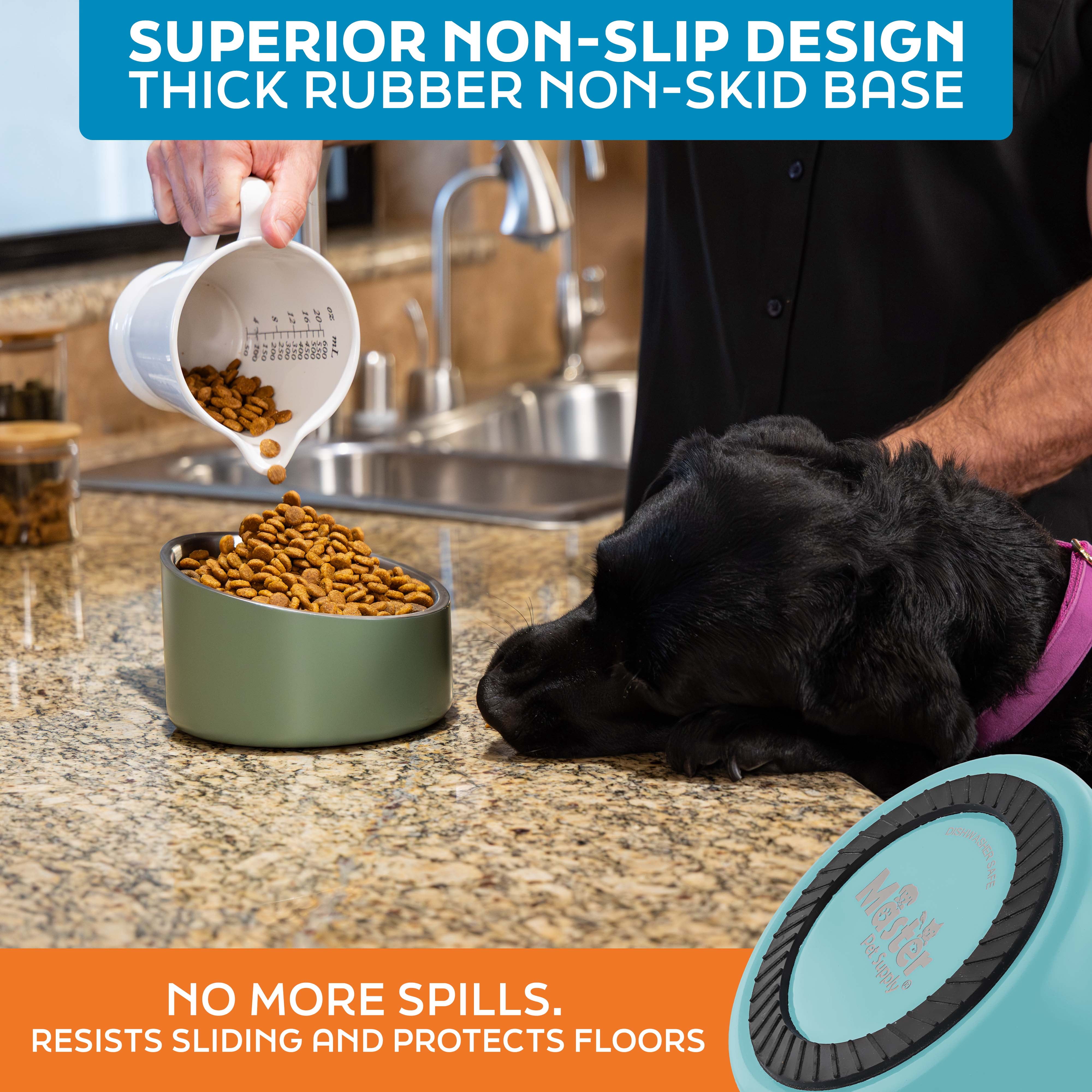 Master Pet Supply Stainless Steel Slanted Dog Cat Food Bowl - 24 oz Heavy Duty - Aqua Sky, Double Wall Insulated, Non-Slip Elevated Bowl for French Bulldogs Pugs Cats, Anti Rust Dishwasher Safe