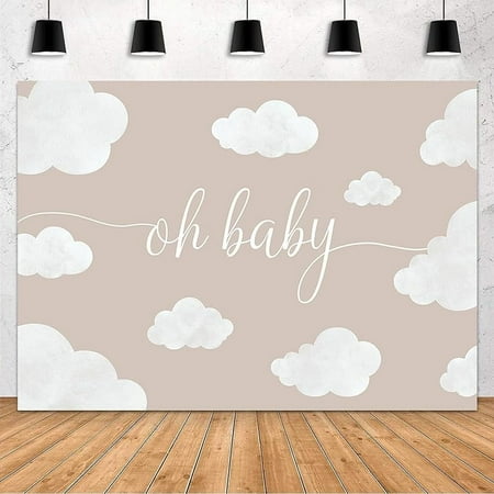 Oh Baby Shower Backdrop Brown Baby Birthday Photography Background White Cloud Baby Shower Party Decorations Cake Table Banner Supplies Photo Studio Props