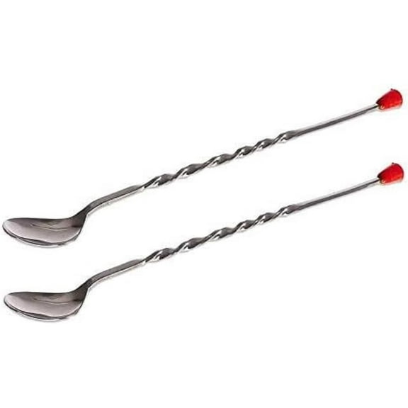 TrueCraftware- Set of 2 Stainless Steel 11" Cocktail Bar Mixing Spoons- Long Stirring Spoons Mixing Spoons Bar Spoon Spiral Pattern Cocktail Mixing Stirrers for Drink Bar Cocktail Shaker Spoon