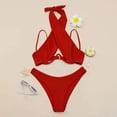 thumbnail image 7 of Women's Bikini Set Halter Neck Underwire Push Up Solid Color Sexy Two Piece Swimsuit for Beach Pool Summer Party,Red,XL, 7 of 7