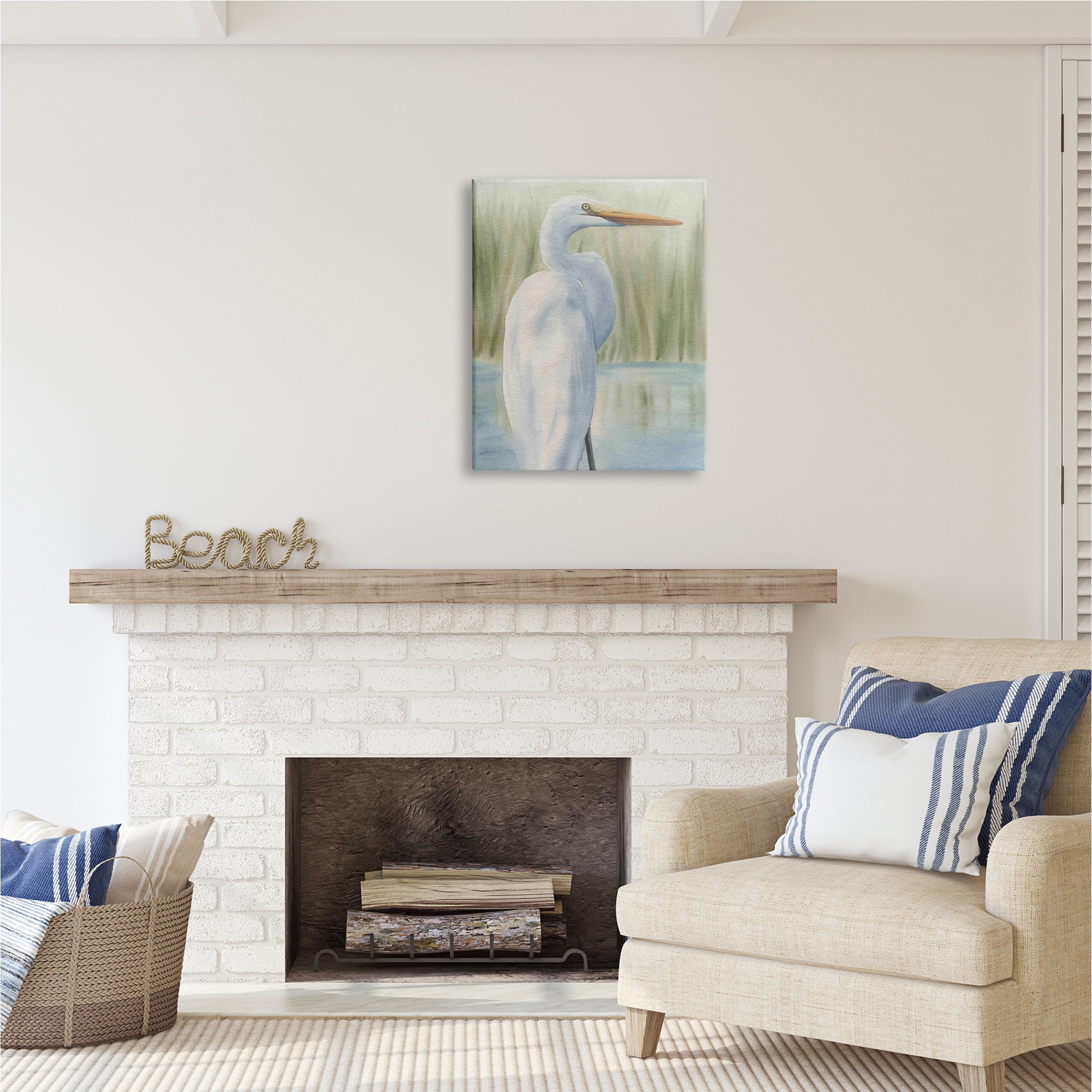Stupell Industries Egret Marshland Painting Animals & Insects Painting Gallery Wrapped Canvas Print Wall Art, 24 x 30