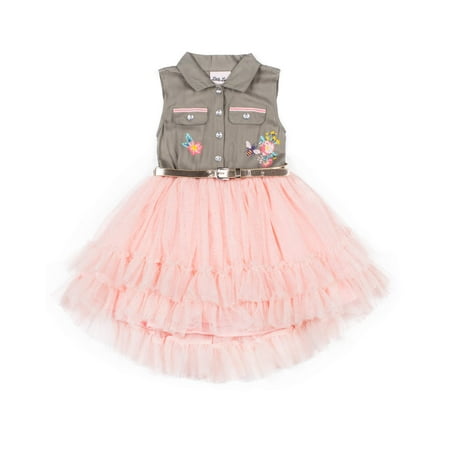 Puff Print Twill and Tulle Dress (Little Girls)