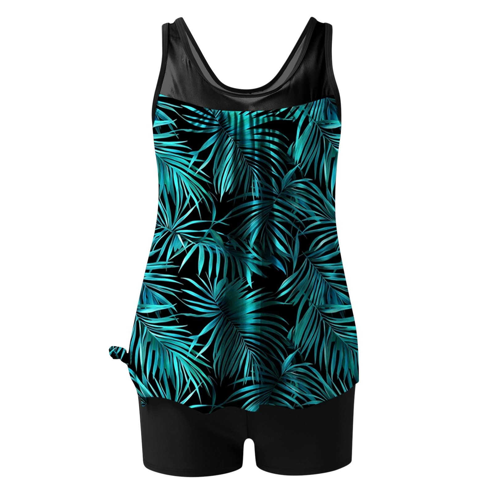 Jsaierl 2 Piece Tankini Bathing Suits Women Blouson Swim Tops Summer Print Swimwear Athletic Vacation Modest Beachwear with Swim Shorts Tankini Swimsuits