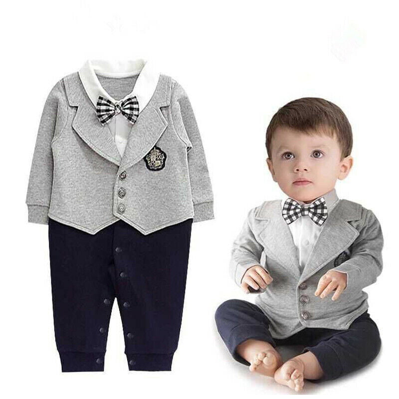 Newborn Baby Boys Cotton Romper Gentleman Outfits Formal Party Jumpsuit Clothes