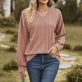 thumbnail image 2 of Dressy Tops for Women Loose Plain Long Sleeve Pullover Tops Casual Ribbed Knit V Neck Lantern Sleeve Blouse Ladies Dressy Tunics Fall Shirts Work Blouses Going Out Tops, 2 of 4