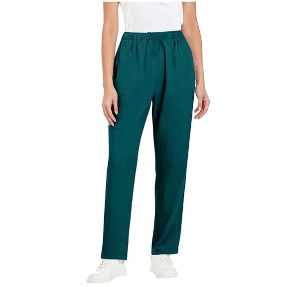 Turilly Nursing Pants for Women Solid Color Straight Barrel Elastic Waist Worker Pants