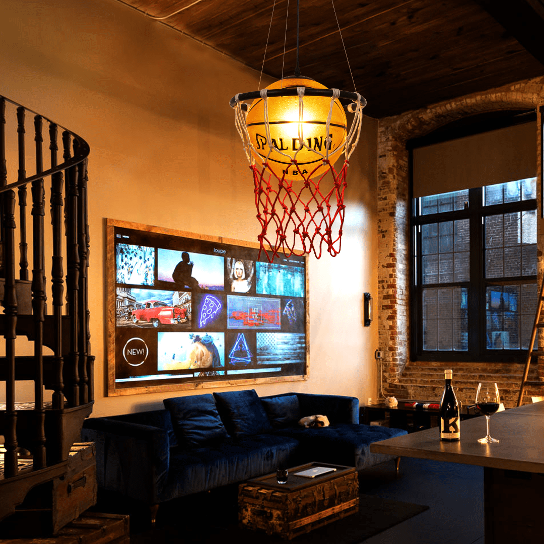 FINE MAKER Basketball Pendant Light Glass Industrial Chandelier Sport Ceiling Lighting Fixture Hanging Light for Restaurant Bar Sports Shop