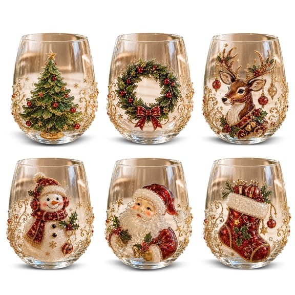3D Christmas Glass Art Cup, Cute Santa Claus Drinking Glasses, Christmas Stemless Wine Glasses, 3D Drinking Glass Cup for Coffee Cocktails Whiskey Soda, Unique Christmas Gift