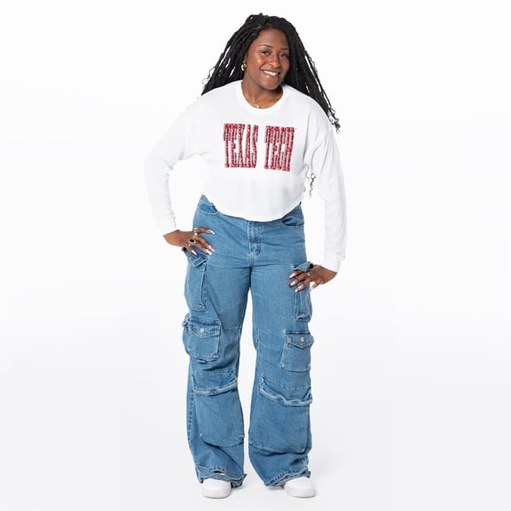 Women's ZooZatz White Texas Tech Red Raiders Cropped Long Sleeve T-Shirt