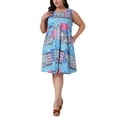 thumbnail image 2 of Agnes Orinda Women's Plus Size Summer Dress Crew Neck Sleeveless Beach Midi Sundress with Pockets 1X Pink Blue, 2 of 5