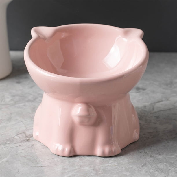 Elevated Cat Food and Water Bowl, Ceramic Raised Feeder Dish for Neck Health, Whisker Relief, Anti Vomiting, Slow Eating, Pet Dining Bowls for Cats and Small Dogs, Non-Slip Wide Shallow Design