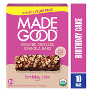 Angle View: MadeGood Chocolate Drizzle Birthday Cake Granola Bars, 10 Snack Bars, 0.78 oz