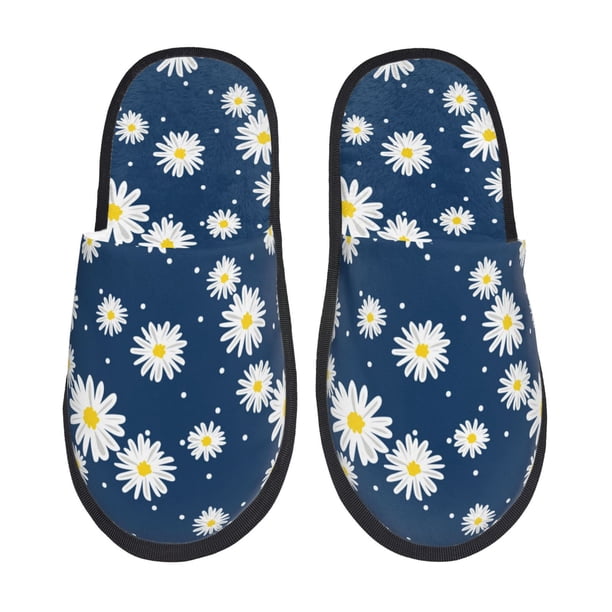 Balery Daisies Flowers Pantuflas de Casa de Felpa Silenciosas con Diseño Estampado, Zapatillas Cómodas Antideslizantes de Algodón para Interior-Medium