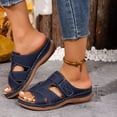 thumbnail image 2 of Orthopedic Sandals for Women Splice Leather Open Toe Slip on Slides Adjustable Low Wedge Walking Shoes Navy Size 7.5, 2 of 8