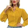 thumbnail image 4 of Mujeres clásico color sólido botón gasa manga larga suelta túnica Tops blusas camisa Pompotops FGAJ13910, 4 of 9