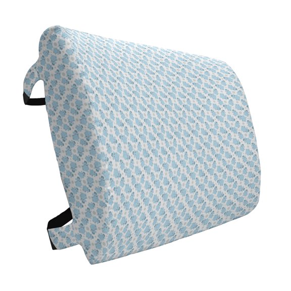 Animal Cartoon Lumbar Pillow, Happy Smiling Pattern with Dots Animal, Soft Back Cushion for Office Chairs with Adjustable Straps, 14" x 13", Pale Blue Sky Blue White, by Ambesonne