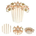 thumbnail image 3 of Unique Bargains 1 Pc Women's Floral Rhinestones Side Comb for Parties Champagne Alloy, 3 of 4
