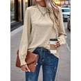 thumbnail image 2 of Womens Eyelet Mock Neck Long Sleeve Shirts Top Dressy Casual Trendy Business Stretch Hollow Out Tee  S, 2 of 7