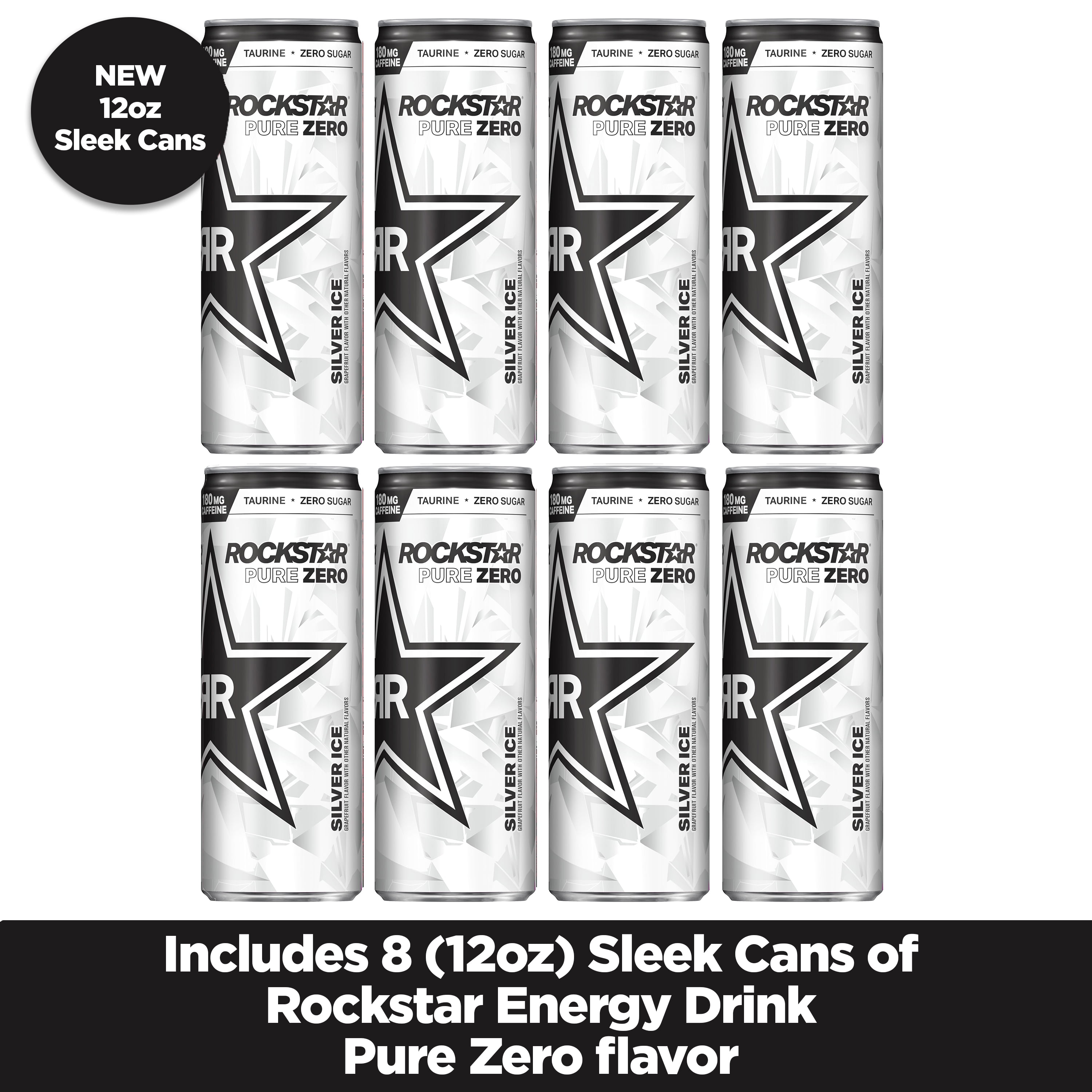 Buy Rockstar Pure Zero Silver Ice Energy Drink, Sleek Can, 12 oz, 8pk