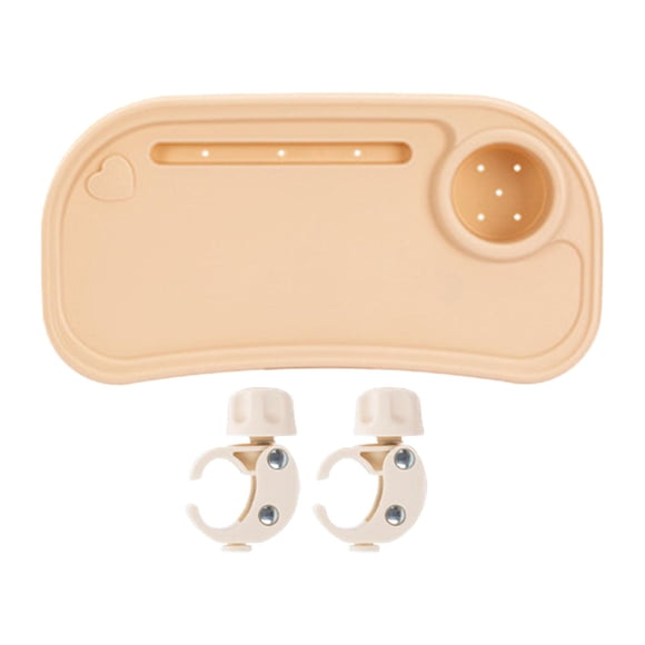 Bandeja universal para cochecito con portavasos extraíble, compartimento de almacenamiento y accesorio para la bandeja del cochecito. Naranja claro