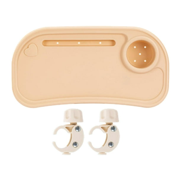 Bandeja universal para cochecito con portavasos extraíble, compartimento de almacenamiento y accesorio para la bandeja del cochecito. Naranja claro