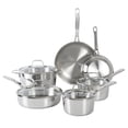 thumbnail image 1 of Sur La Table Kitchen Essentials Chef's Deck - Juego de ollas y sartenes de acero inoxidable no tóxico de 10 piezas con base triplemente encapsulada, apto para inducción, 1 of 5