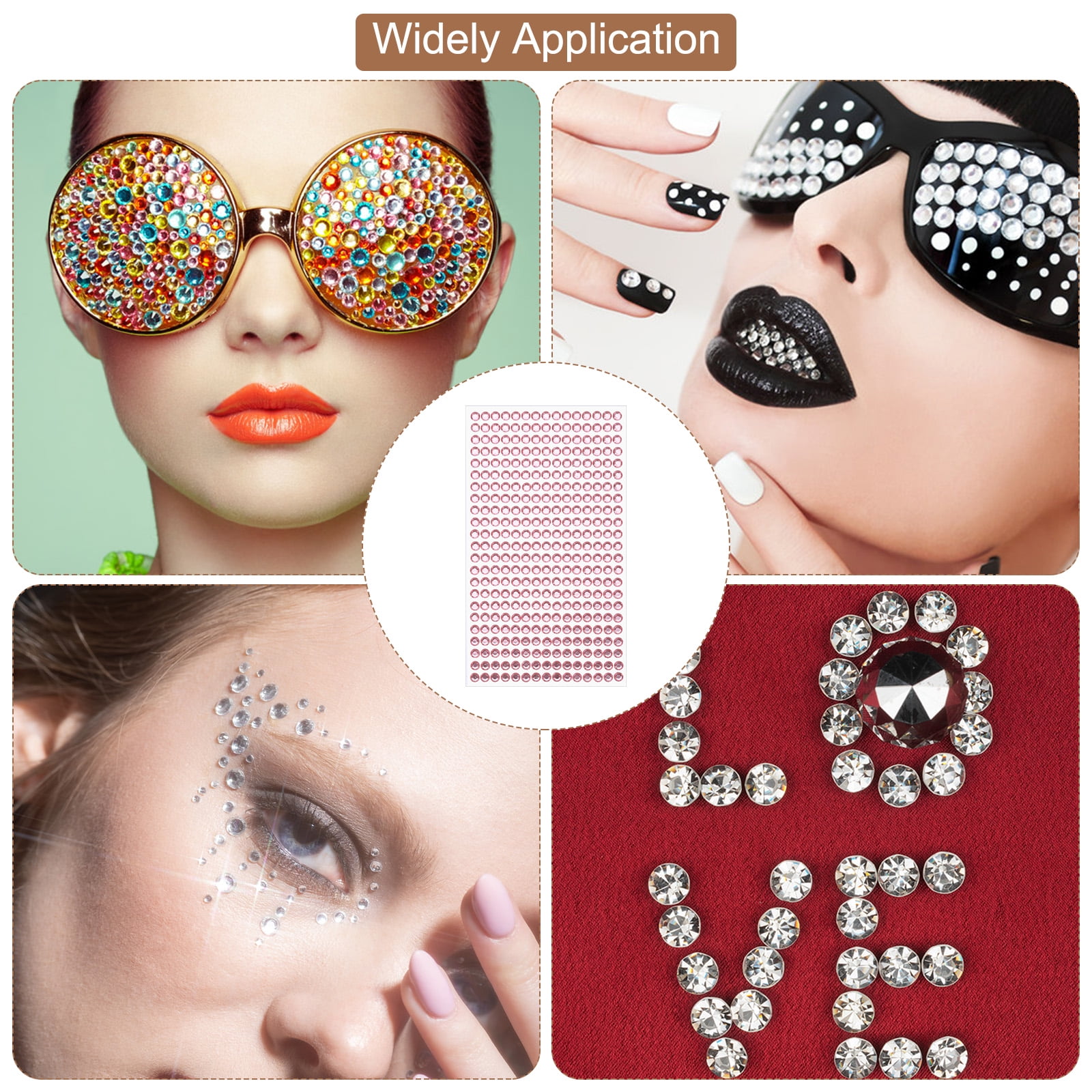 Unique Bargains 4 Sheet Self-Adhesive Round Rhinestone Stickers 2190Pcs 3mm/5mm Pink