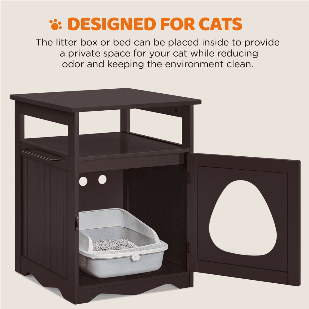 Yaheetech Indoor Wooden Cat Litter Box Enclosure with Open Shelf, Espresso