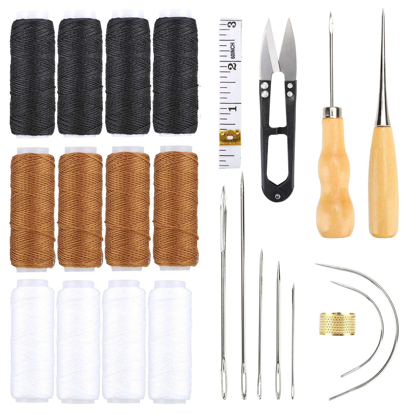 Leather Repair Tools Sewing Drilling Wood Waxed Thread Craft Set Awl Needles