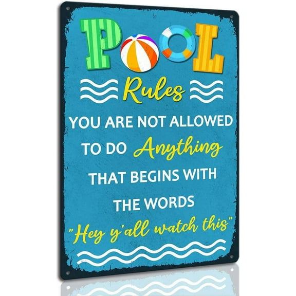 Funny Pool Rules Sign Retro Look Aluminum Metal Plaque for Swim Pool Party Decor Outdoor Beach Water Park Decoration 8 x 12 inch